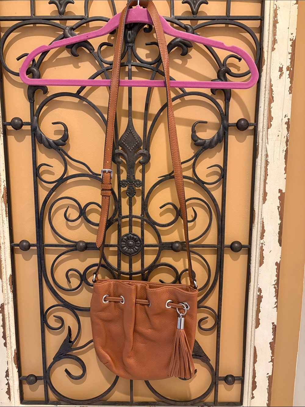 Michael Kors Brown Leather Drawstring Crossbody with Tassel